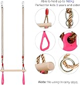PELLOR Trapeze Bar Pink for Outdoor Swing with Rings Adjustable Rope 78in view 3