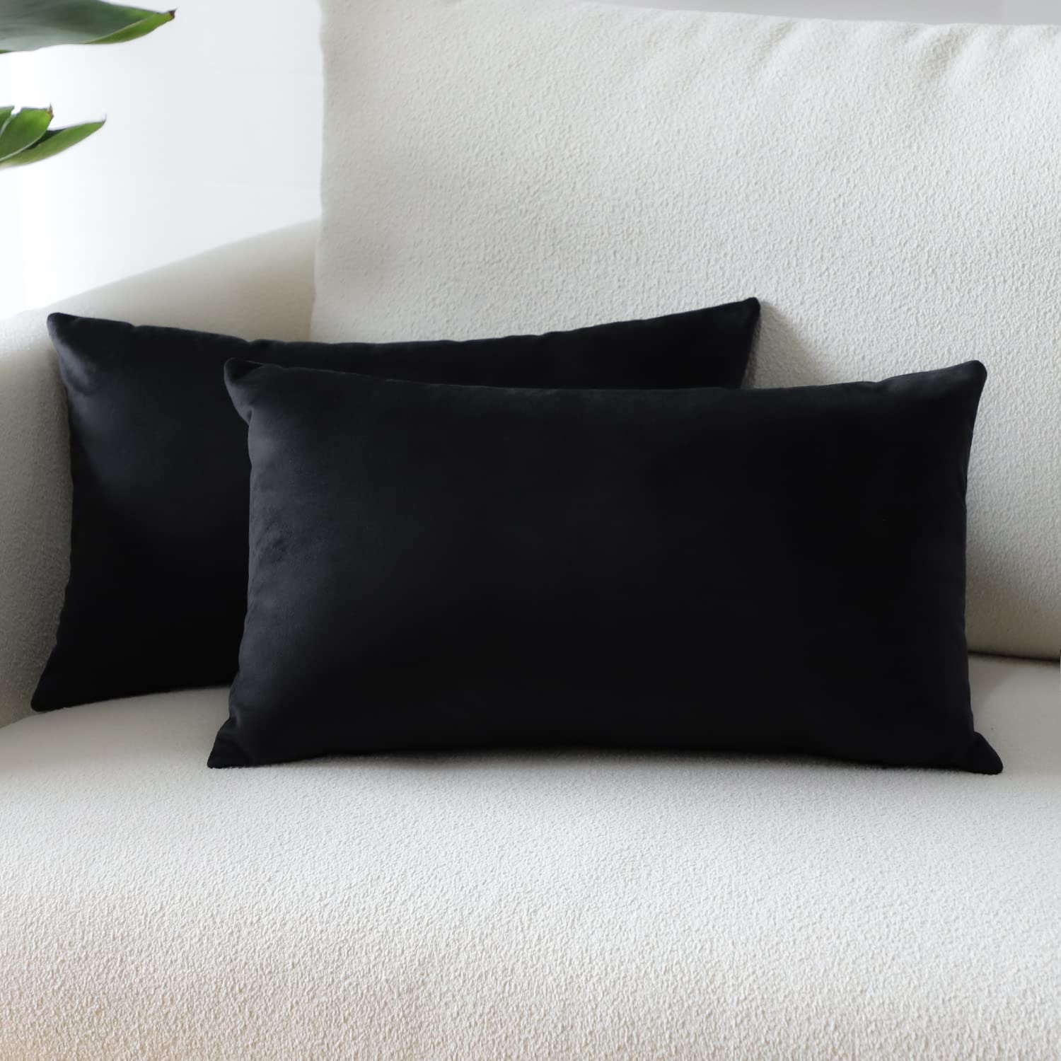 Sungeek Pack of 2 Velvet Cushion Covers Soft Decorative Pillow Covers with Invisible Zipper Luxury Throw Pillow Cases for Home Decor Sofa Bedroom Living Room 30x50cm Black