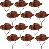 Hicarer 12 Pieces Disposable Plastic Cowboy Hat Set for Party Felt Wide Brimmed Western Cowgirl Hat for Men Women