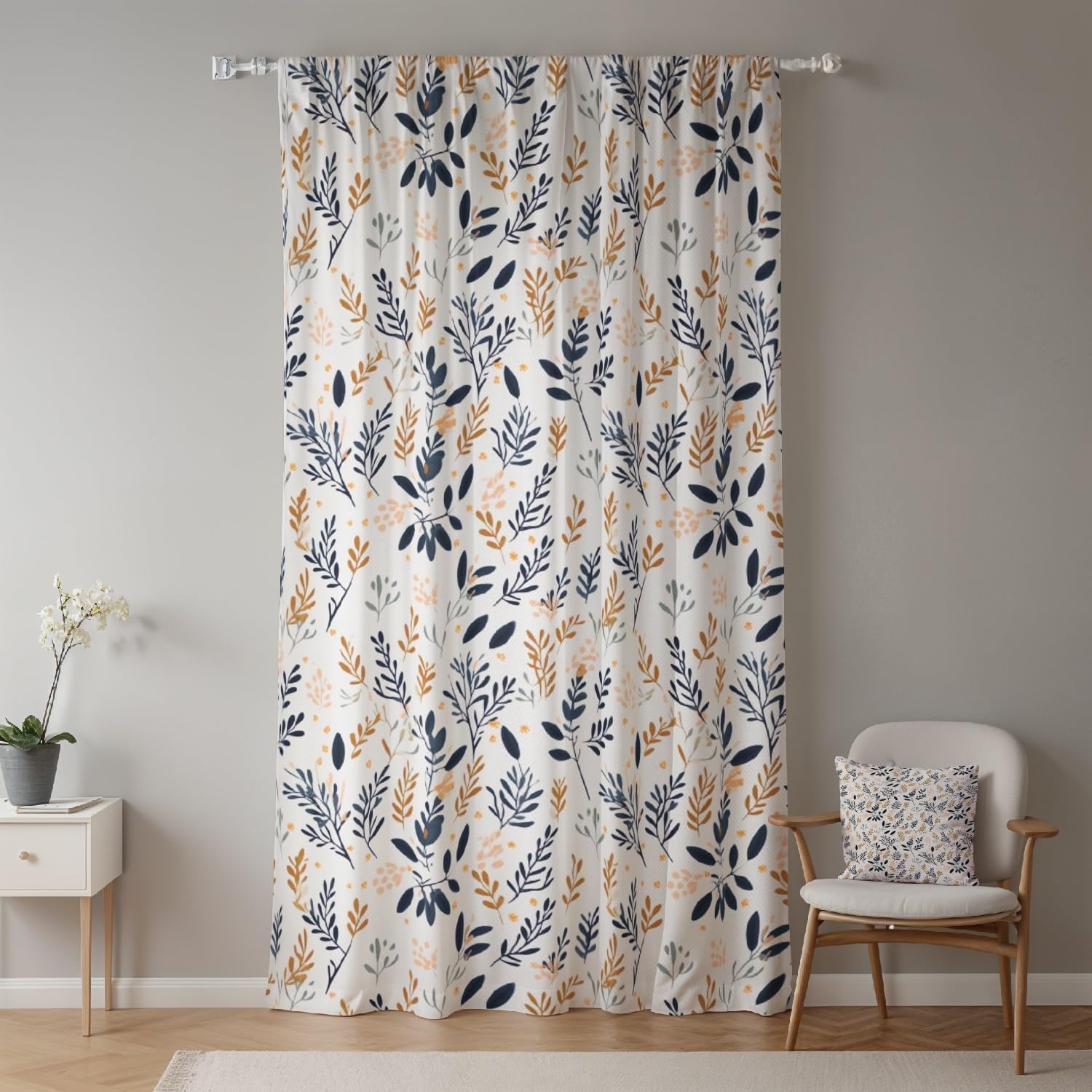 GGAIMWF Botanical Leaf Curtains - Floral Window Panels, Country Cottagecore Aesthetic, Natural for Bedroom, Kitchen, Balcony, Door, Room Divider, Interior/Outside, 107x160cm, 1 Panel