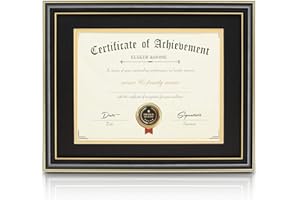 ELSKER&HOME Diploma Frames 11x14 with Mat- Solid Wood - Display 11x14 Document/Certificate with Mat or 15x18 without Mat - Wall Mount Display (Double Mat,Black Mat with Golden Rim)
