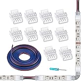 GXILEE 4 pin LED Strip Light Connector 10 Pack Solderless Track Lighting Connectors and 16.4ft 22 Gauge LED Extension Cable for 10mm Wide 4pin 2835 5050 RGB Strip Lights