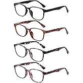 JM 4 Pack Reading Glasses for Women Men Blue Light Blocking with Spring Hinges, Lightweight Eyeglasses for Ladies