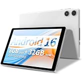 PRITOM 10 inch Tablet Android 16, 5-Core, 32GB, Tablet Bundle, HD IPS,White | 5Ghz WiFi | Tablet Bundle with Cover Case, Keyboard, Mouse, HD Screen Film and Charger | Dual Camera | Bluetooth