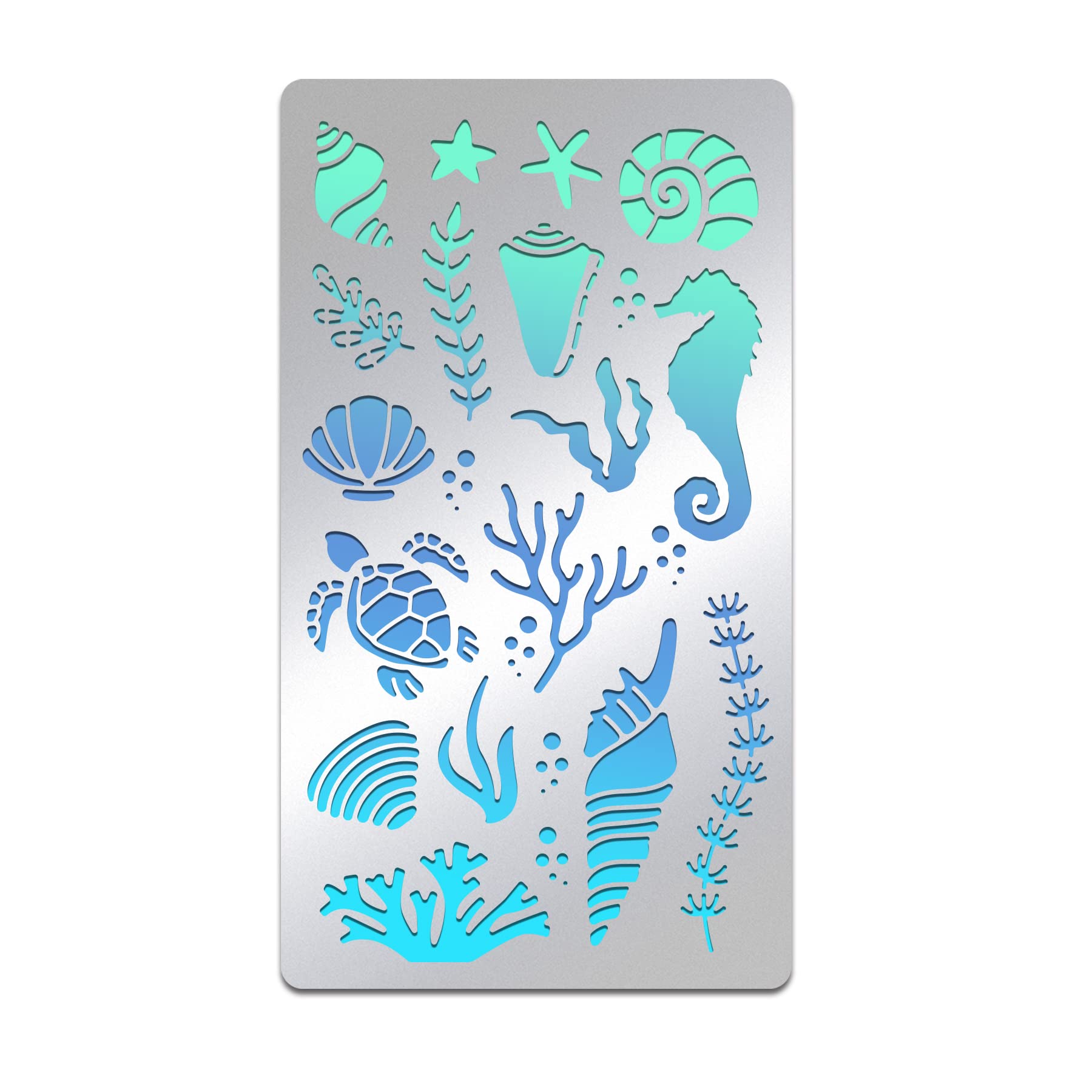 BENECREAT Sea Animal Stencils 17.5x10cm Ocean Creatures Painting Template Turtle Coral Conch Stainless Steel Drawing Stencils for Craft, Scrapbooking