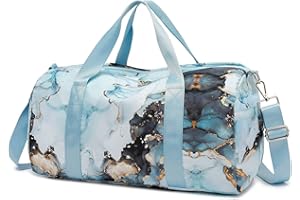 BTOOP Duffle Bag for Gym Sports Women Girls Workout Travel Bag Weekender with Shoe Compartment and Wet Pocket (Marble 26- Blue)