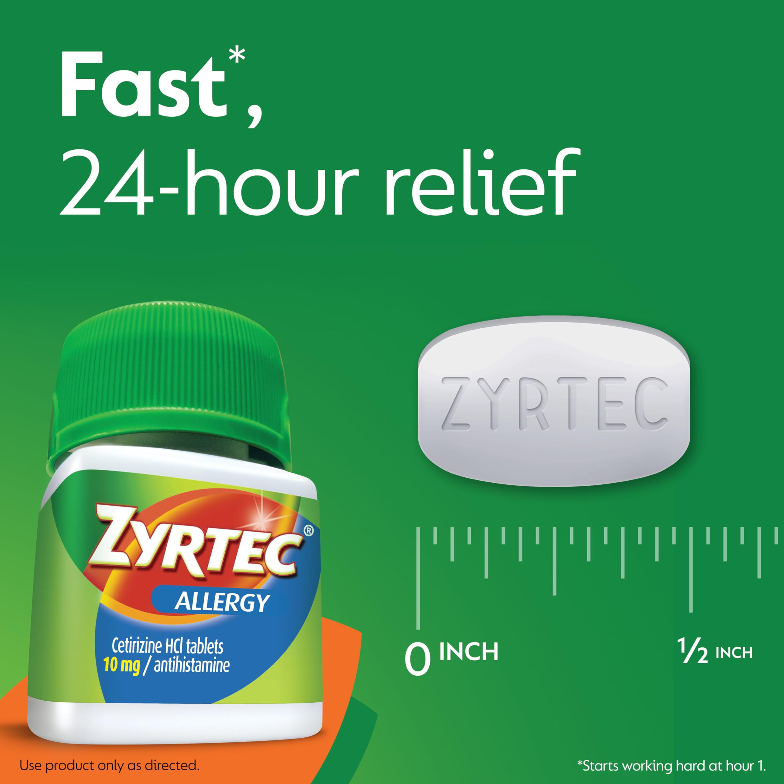 Zyrtec 24 Hour Allergy Relief Tablets, 10 mg Cetirizine HCl Antihistamine Allergy Medicine, 45 ct