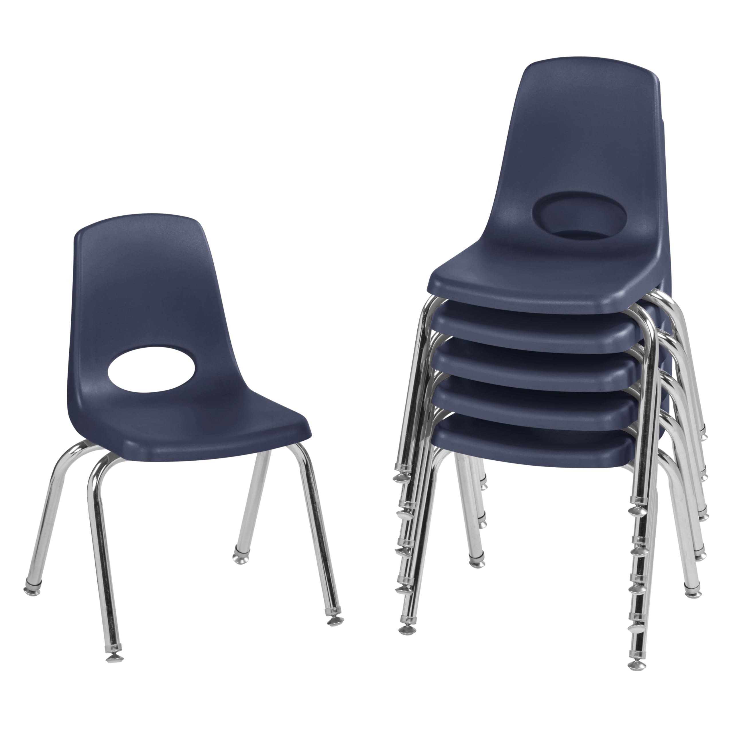 Photo 1 of FDP 14" School Stack Chair, Stacking Student Seat with Chromed Steel Legs and Nylon Swivel Glides; For In-Home Learning or Classroom - Navy (6-Pack), 10364-NV