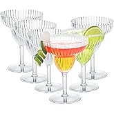 Cididu Set of 6 Acrylic Margarita Glasses, 14 Oz Plastic Stemmed Cocktail Glasses, Clear Ribbed Margarita Glassware Shatterproof, Reusable Goblet Cups for Tequila Spicy Martini, Party Bar Wedding