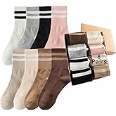 XIUYANG Womens Vintage Cotton Cozy Crew Socks,Striped Athletic Casual Socks for Women 8 Pairs,Gifts Box