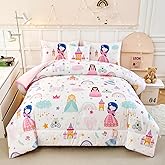 ANGIYUIN Princess Fairy Tales Twin Size Comforter Set for Girls Cartoon Rainbow Love Kids Bed in A Bag with Sheets Cute and Soft Bedding Set for All Season(Princess, Rainbow, Castel, White)