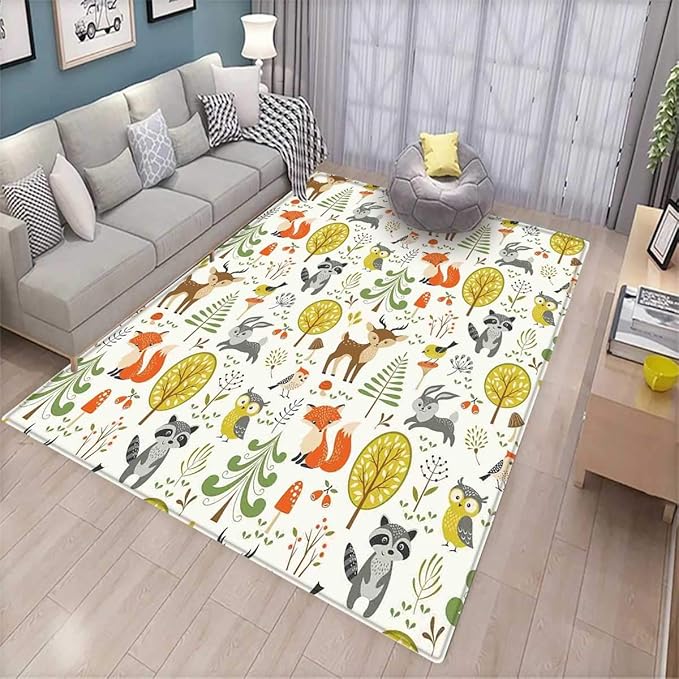 Kids Kids Carpet Playmat Rug Woodland Forest Animals Trees Birds Owls