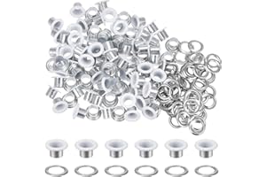 HARFINGTON 100PCS Grommets Eyelets 1/4 Inch (6mm) ID Hole Metal Self Backing Eyelet with Washers for Shoes Leather Bead Cores Canvas Tag, White