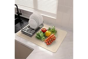 Silicone Dish Drying Mat Beige, 28x19.7 Inches Kitchen Drying Mat Oversized, Dish Drying Mat for Large Countertops, Giant Non