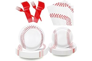 eggigi 80Pcs Disposable Baseball Party Tableware Set (20 Guests) - Paper Plates/Napkins&Plastic Forks, Red/White Sports Theme