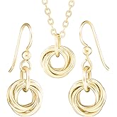 Dainty 14K Yellow Gold-Filled Love Knot Dangle Earrings and 20" Pendant Necklace | Elegant Gold Jewelry Set | Minimalist Jewelry Gift Set for Women