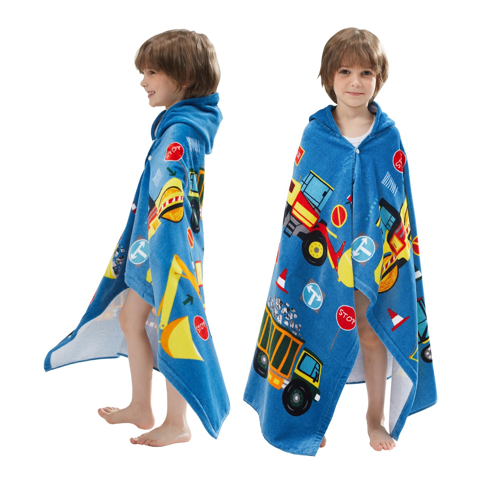 BANGSAUR Children's Hooded Bath Beach Towel, 100% Cotton 50"x30" Wrap, Kids Toddlers Girls Boys 3-12 Years Coverup(Truck)