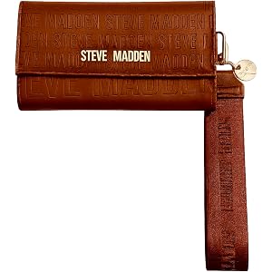 Steve Madden BMason Women's Clutch Wallet Wristlet, Nutshell | Logo Embossed Exterior, Multiple Card Slots, Zip Coin Pocket,