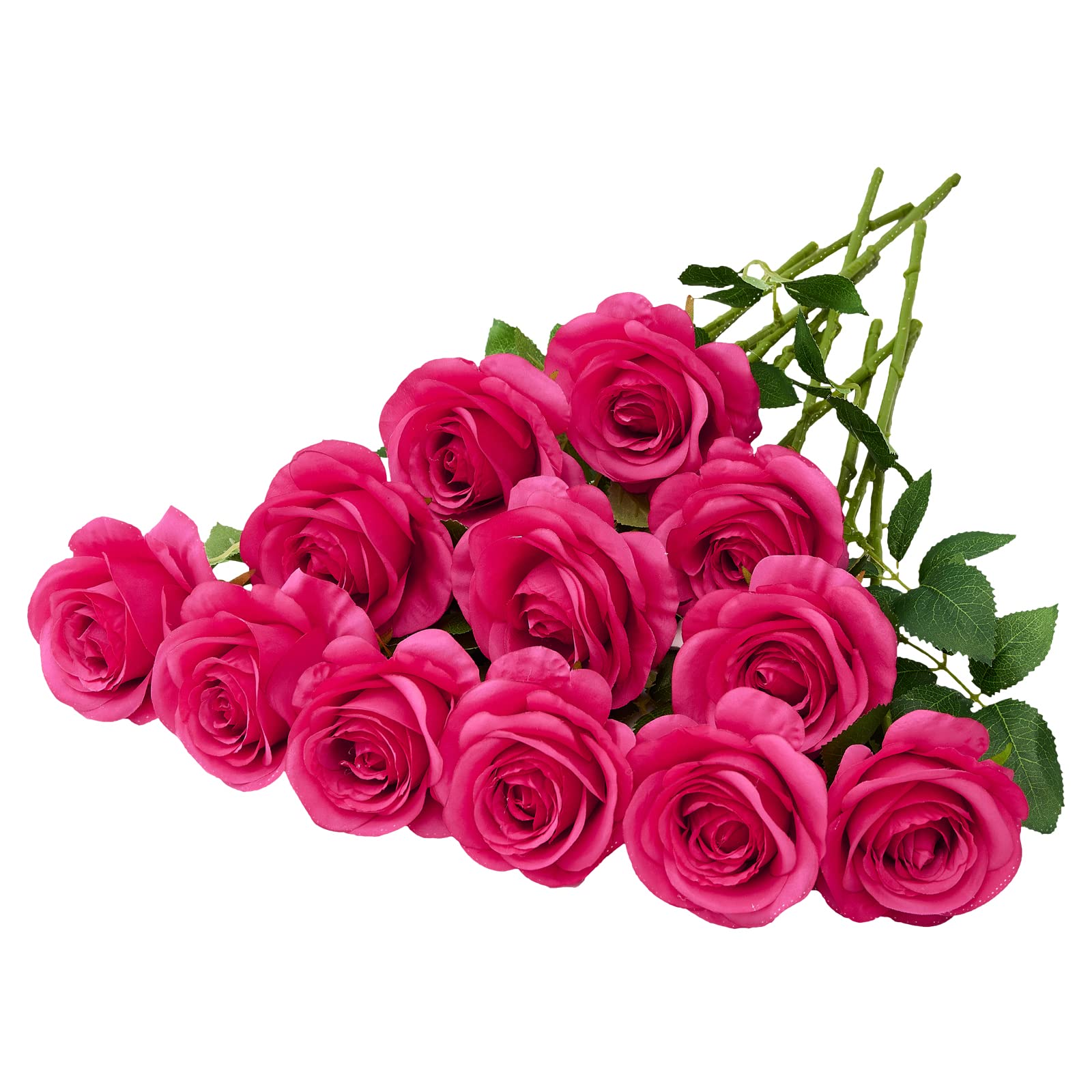Helera 12PC Hot Pink Roses Artificial Flowers Fake Roses Silk Roses Flowers with Long Stems for Wedding Home Party Centerpieces Decorations