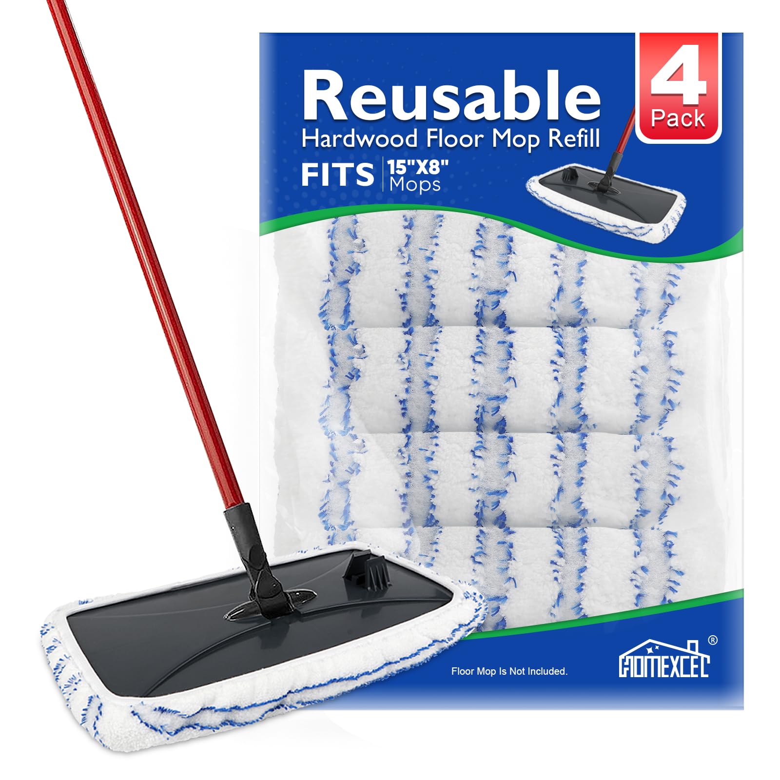 Photo 1 of HOMEXCEL Reusable Microfiber Mop Pads Refills 15x8 Inches-Hardwood Floor Mop Head Pads Work Wet and Dry-4 Pack
