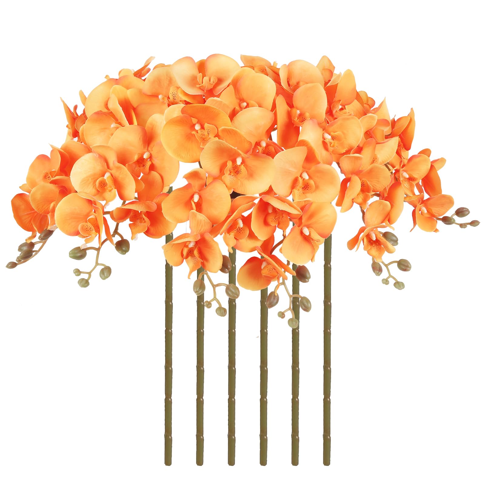 Photo 1 of ICBOX 38 Inch Orange Orchids Artificial Flowers 6 PCS Fake Orchids Velvet Silk Orchids Faux Orchid Flowers Long Stem Artificial Flowers for Tall Vase for Home Wedding Decoration(Orange)
