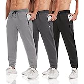 lomsoe 3 Pack Sweatpants for Men Tapered Mens Joggers Pants with Zip Pockets Slim Fit Running Gym Sweat Pants Gifts for Men