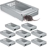 Qualirey 8 Pack Humane Mouse Trap Indoor Home Multi-catch, Large, Silver | Mouse Trap, Live Catch and Release, Clear Lid Monitoring, Reusable for Indoor Home Outdoor Use, Safe Around Pets