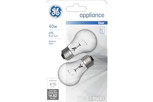 GE Appliance Clear Light Bulb 40w, A15 Bulb Type, Medium Base | 415 Lumens | 2-Count per Pack (1-Pack)