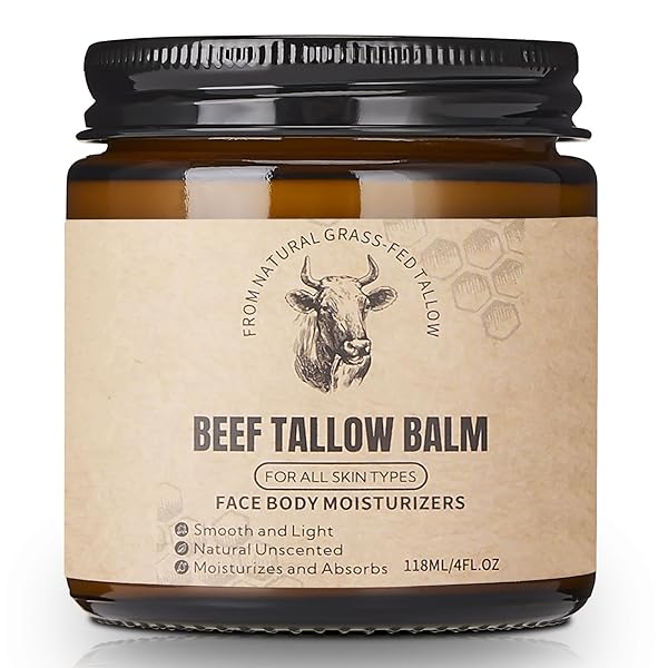 RUNSIDAN BEEF TALLOW FOR SKIN, NATURAL TALLOW BALM FOR FACE, DEEP NOURISHING MOISTURIZERS, GRASS-FED BEEF TALLOW CREAM FOR ALL SKIN TYPES