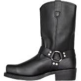 PURCHAWEE Men's Leathe Square Toe Harness Mid Calf Boots,Retro Non-slip Side Strap Rivet Pull On Casual Cowboy Motorcycle Boots