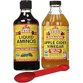 Bragg Variety Pack: Bragg Organic Liquid Aminos 16 oz + Bragg Apple Cider Vinegar Organic Raw Unfiltered, 16 Oz; with Bonus Measuring Spoon
