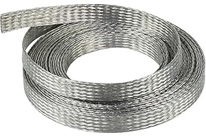 BUYUNEED Tinned Copper Grounding Braid Straps Shielding Wire Sheathing Cable Sleeve Metal Flat Mesh Flexible Expandable (1/2 in Wide(0.32 in Dia)-15ft)
