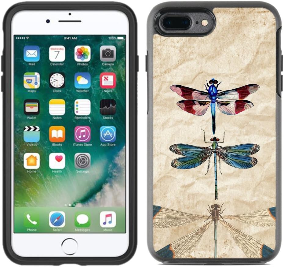 Teleskins Protective Designer Vinyl Skin Decals/Stickers Compatible with Otterbox Symmetry iPhone 8 Plus/iPhone 7 Plus Case - Vintage Dragonflies Retro Design Pattern - only Skins and not Case