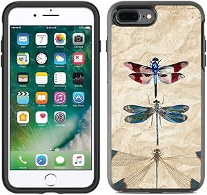 Teleskins Protective Designer Vinyl Skin Decals/Stickers Compatible with Otterbox Symmetry iPhone 8 Plus/iPhone 7 Plus Case - Vintage Dragonflies Retro Design Pattern - only Skins and not Case