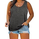Womens Plus Size Tank Tops Summer Sleeveless Henley T-Shirts Tops Casual Button Down Tunics Shirts