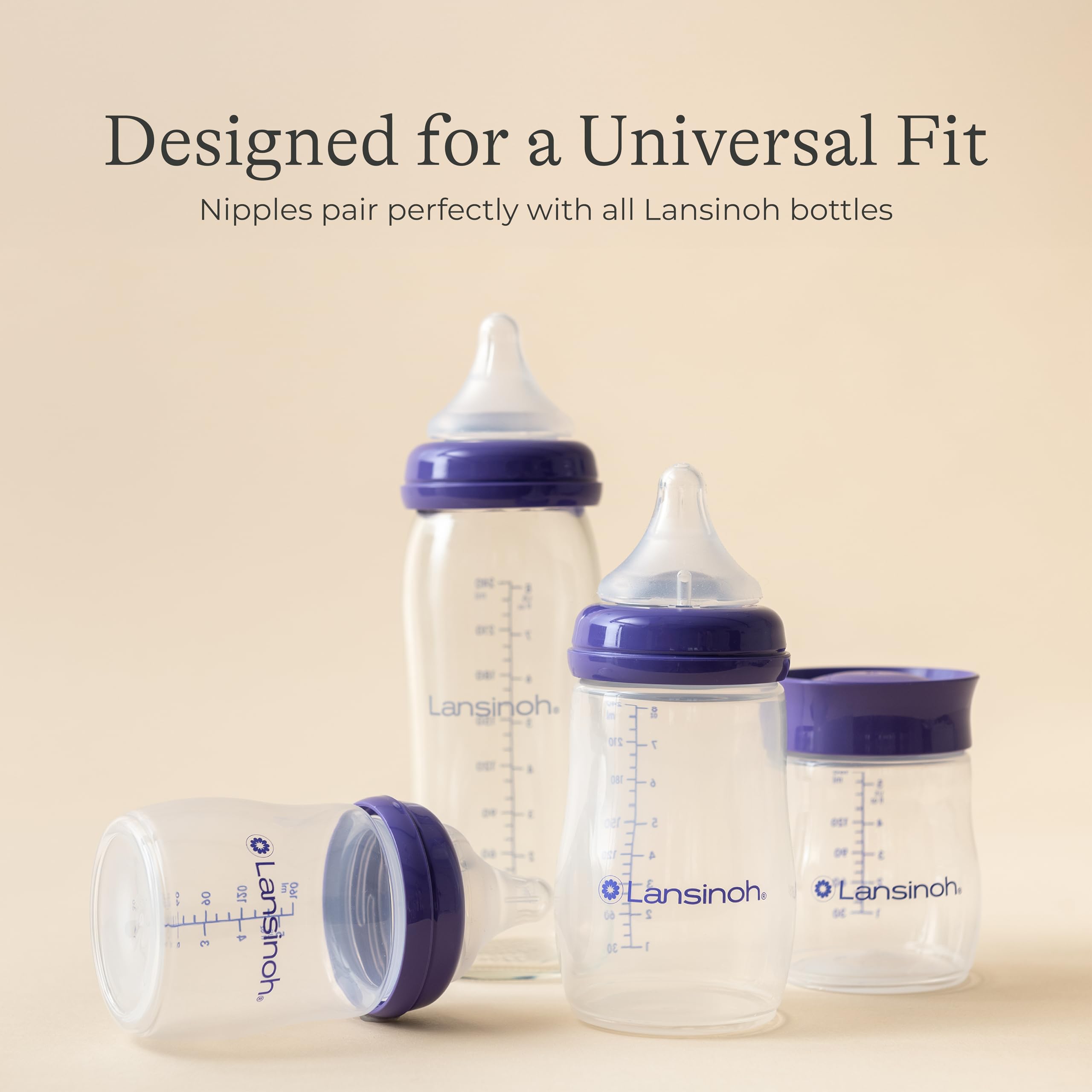 Lansinoh Anti-Colic Baby Bottles for Breastfeeding Babies, 5 Ounces, 4 Count, Includes 4 Slow Flow Nipples, Size S