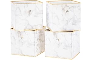 DAMAHOME Storage Cubes Organizer Bins - 13inch Foldable Decorative Crystal Diamond Knob, Closet Shelf Baskets, White Nursery Bins for Home & Office 4-Pack (Marble)