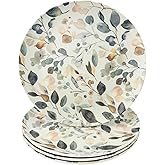 Bamboo Fiber Plates, Reusable 4 Pack Dinner Plates, Eco-Friendly, Sustainable, BPA Free Non toxic, Dishwasher Safe, Family Friendly, Durable, Kitchen Decor, Housewarming (7.75 Inch, Gentle Leaves)