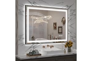 OKPAL 40x32 LED Bathroom Mirror with Lights, Lighted Mirrors for Bathroom Wall, Black Frame Lighted Vanity Mirror, Front and Backlit, Dimmable, Anti-Fog, Memory, Horizontal/Vertical