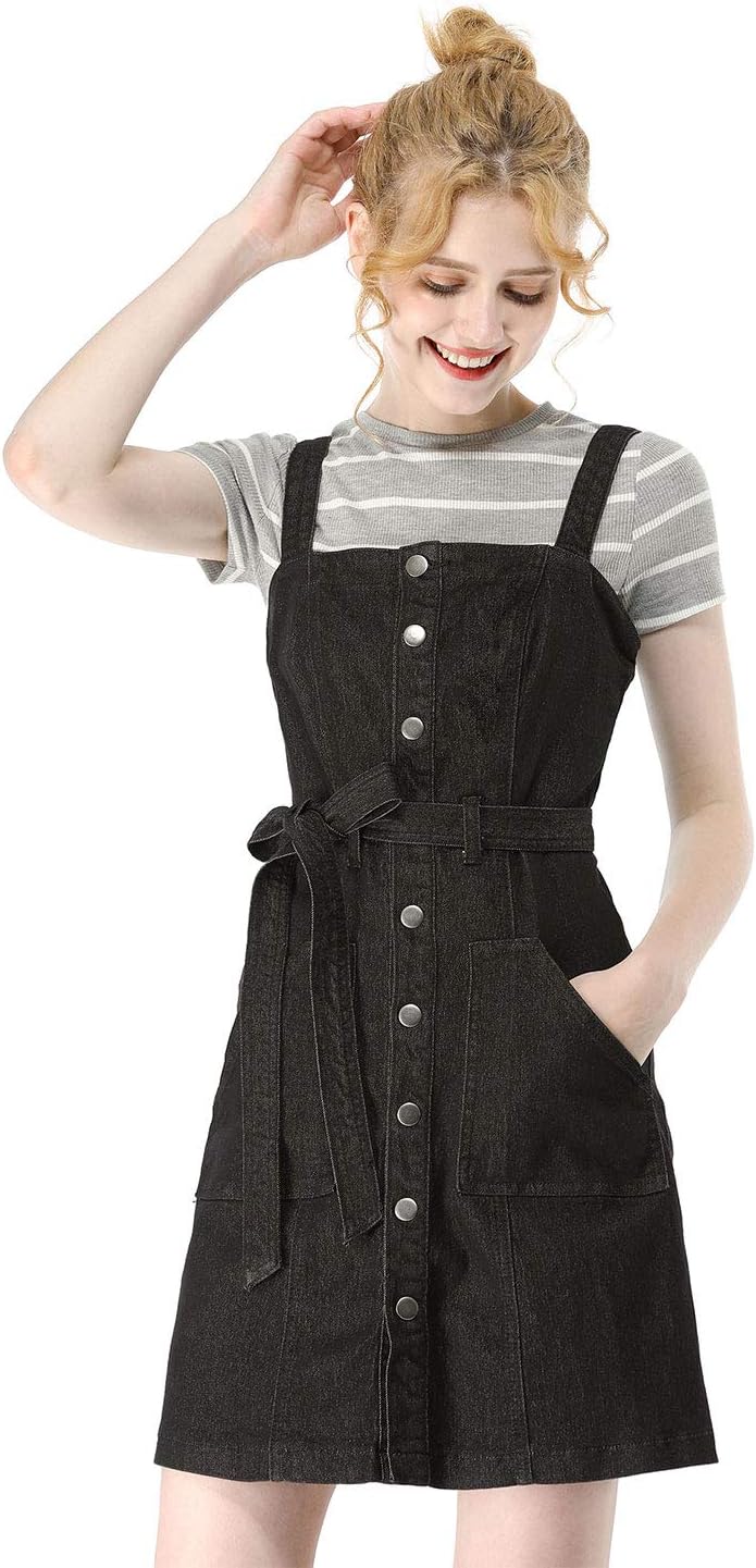 Women's Classic Adjustable Strap A-Line Overall Denim Dress