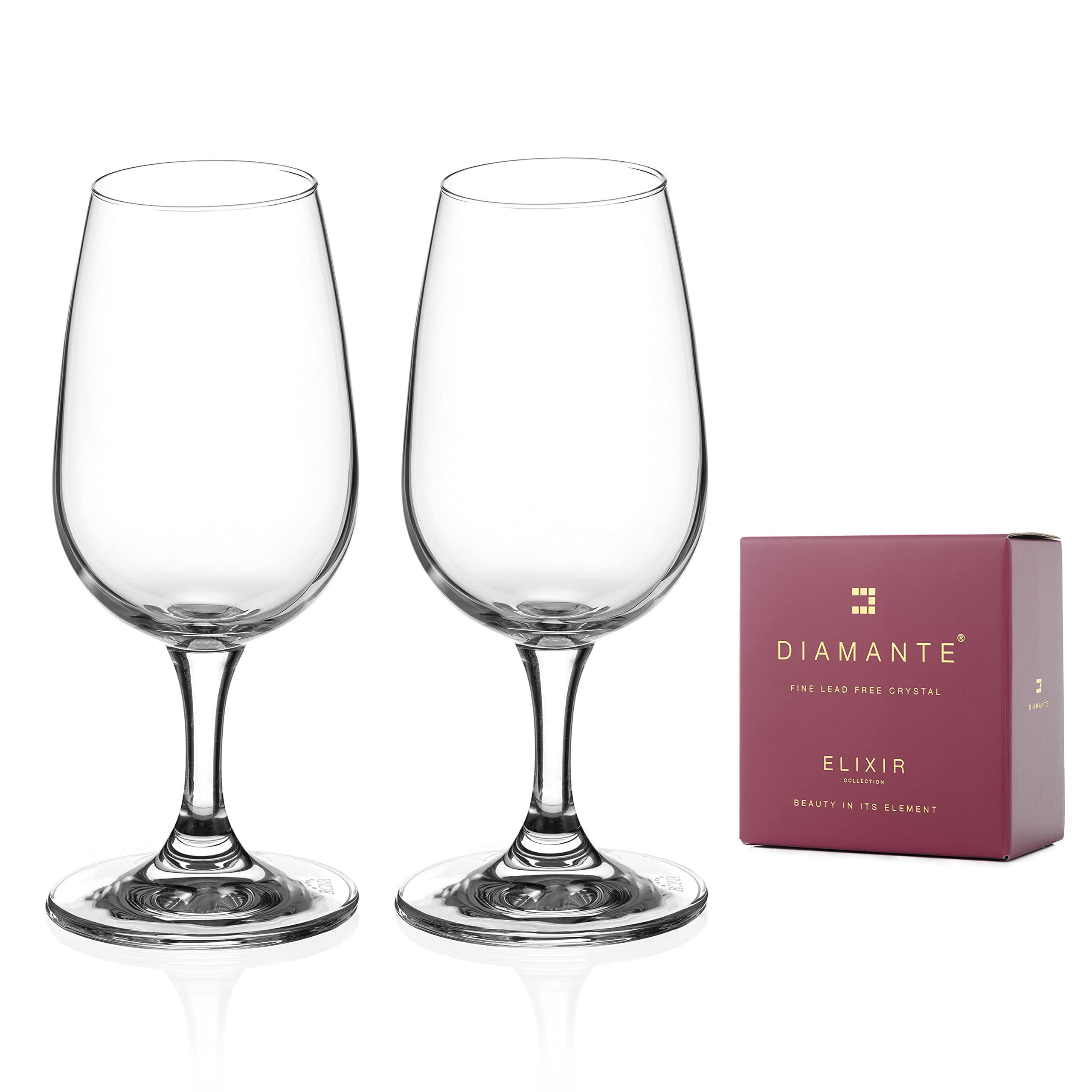 DIAMANTE Port and Wine Tasting Glasses - 'Auris' Collection Undecorated Crystal - Set of 2 Standardised Degustation Wine Tasting Glasses