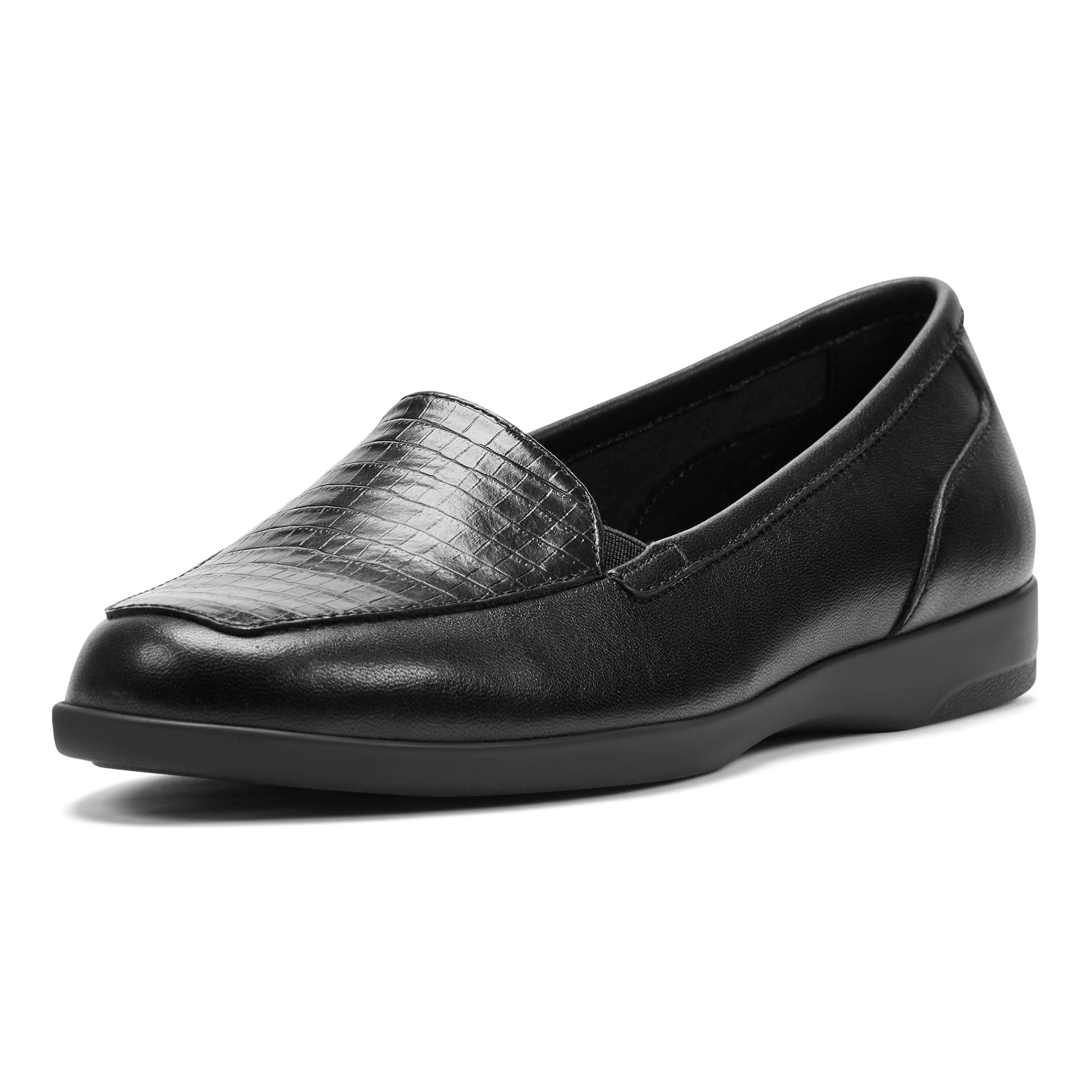 Easy Spirit Women’s Devitt Slip-on Casual Flat, Black/Black Croc 002, 5 M
