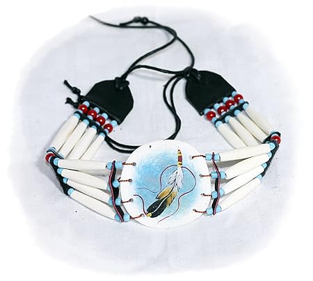 Native American Feather Choker Necklace Collar Bone Hair Pipes