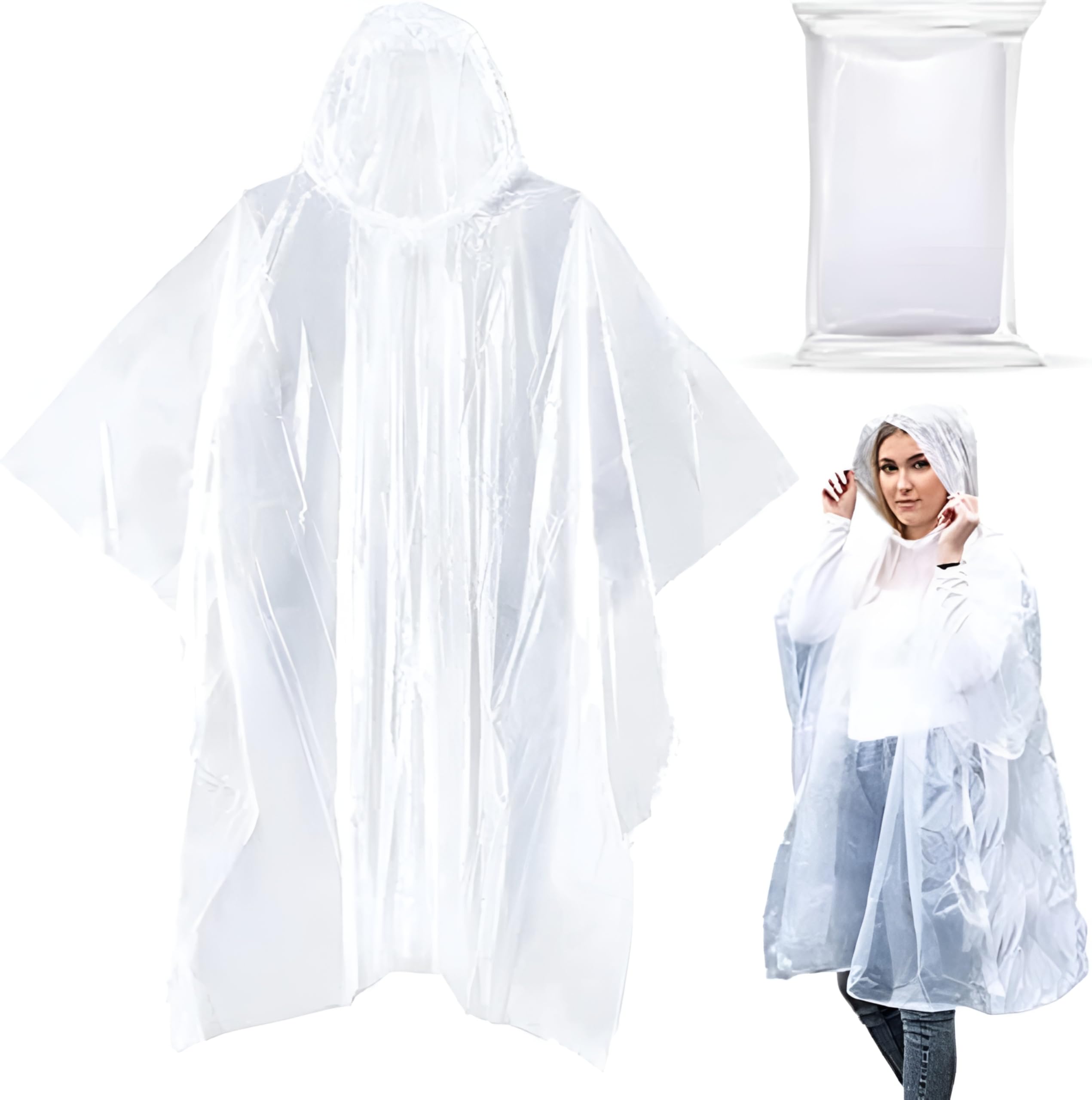 Photo 1 of 20-Pack Emergency Disposable Rain Ponchos for Adults – 100% Waterproof with Hood | Clear Lightweight Unisex Raincoats for Camping, Hiking & Travel