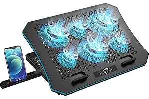 AICHESON Laptop Cooler Pad with 6 Cooling Fans, 7 Adjustable Height Stand, Blue LED Lights, USB Powered Chill Mat for 15-17.3 inch Laptops