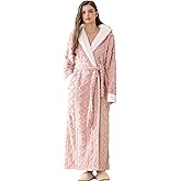 LOCIIXAT Women's Sherpa Fleece Housecoat Soft Warm Hooded Robe Long Fuzzy Housecoat with Hood