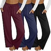 Velvelhall 3 Pack Women's Wide Leg Yoga Pants, Casual Drawstring Sweatpants Elastic Waist Loose Lounge Pants with Pockets