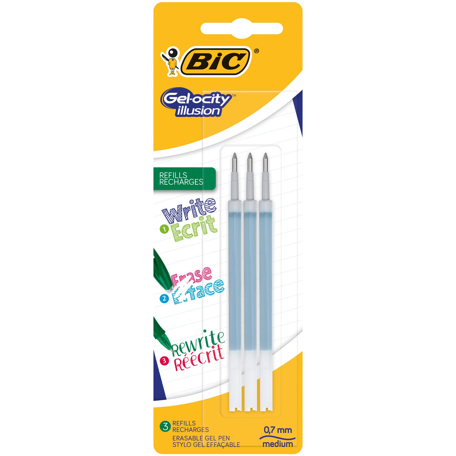 BIC 944024 Gel-ocity Illusion Erasable Gel Pen Refills - Green (Pack of 3)