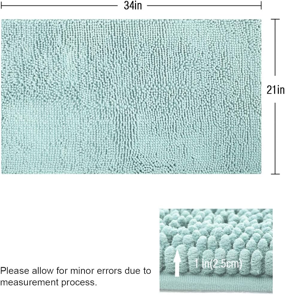 ITSOFT Non Slip Shaggy Chenille Soft Microfibers Bath Mat for Bathroom Rug Water Absorbent Carpet, Machine Washable, 21 x 34 Inches Spa Blue: Home & Kitchen