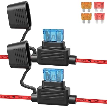 NUOBESTY 10-Pack Inline Fuse Holder Kit – 32V Automotive Circuit Fuse Tap With Blue Terminals For Car, Truck, Boat